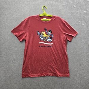 Life‎ Is Good Men Shirt L Red Graphic Snowboarder Print Short Sleeve Logo